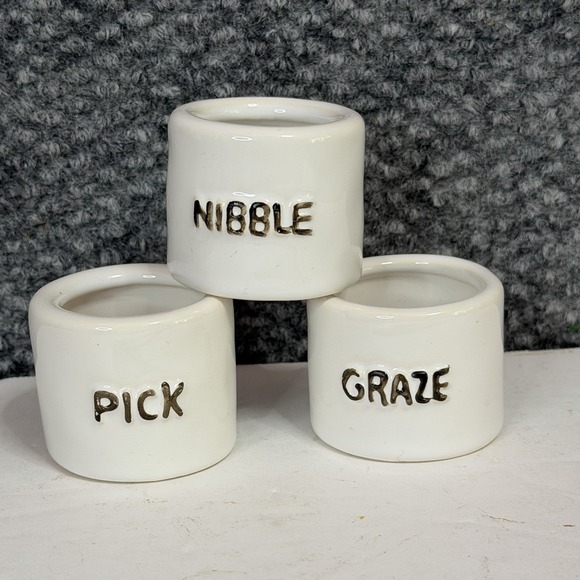 Pier 1 Other - Set/ 3 Pier 1 Ceramic Napkin Rings White Stamped Thanksgiving Napkin Rings